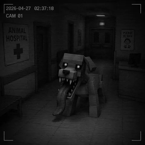 Stylised illustration of the Skinwalker CCTV tell: a security feed showing a sharp-toothed skinwalker form.