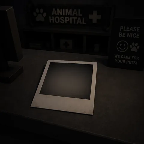 Stylised illustration of the Unprocessed Photo tell: a blank check-in photo that never develops.